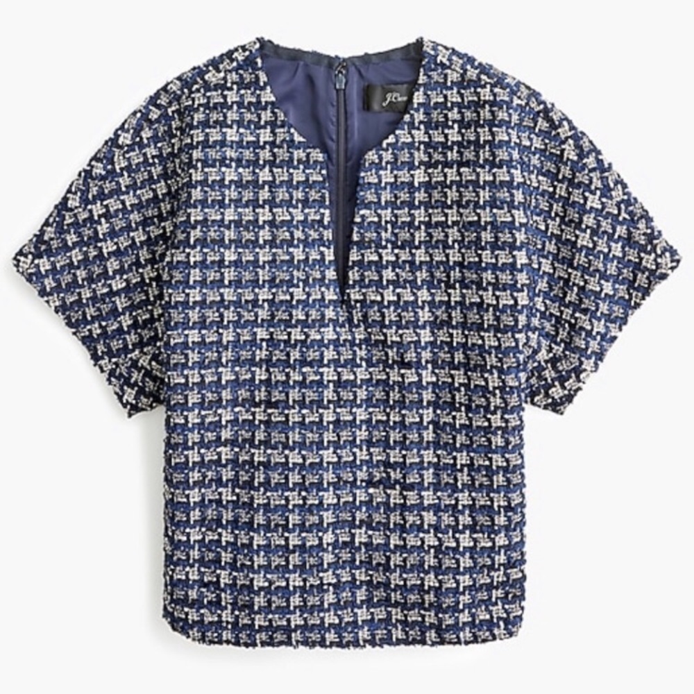 Classy short sleeve houndstooth tweed career top